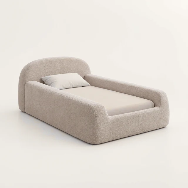 Teddie kids bed in light beige bouclé