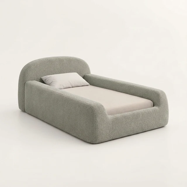 Teddie kids bed in sage bouclé