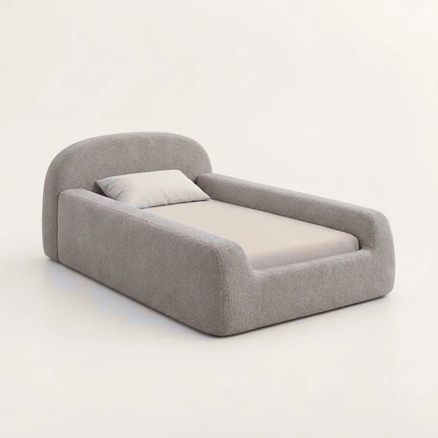 Teddie kids bed in warm grey bouclé